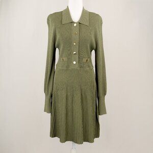 Veronica Beard Lauper Ribbed-knit Sweater Dress, Olive Green, Size XL